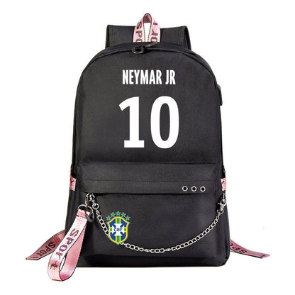 Football Star Neymar Printed Usb Youth Student Backpack For Men And Women's Leisure Travel Backpack