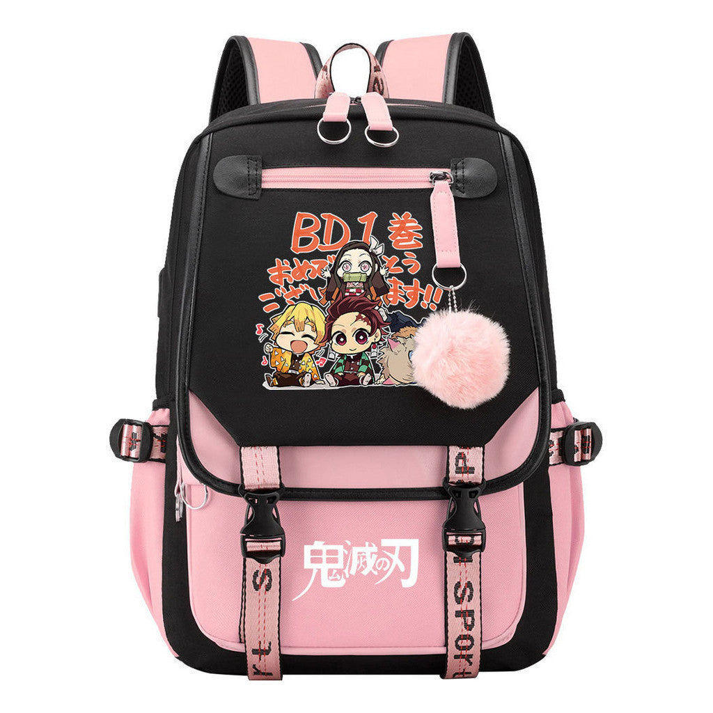 Cartoon Fashion Usb Youth School Bag For Boys And Girls Casual Ribbon Flip Backpack