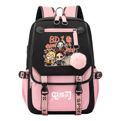Cartoon Fashion Usb Youth School Bag For Boys And Girls Casual Ribbon Flip Backpack