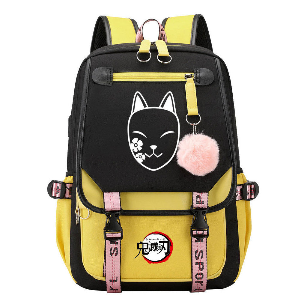 Japanese Cartoon Fashion Usb Youth Student Backpack With Casual Woven Strap Flip Back Backpack