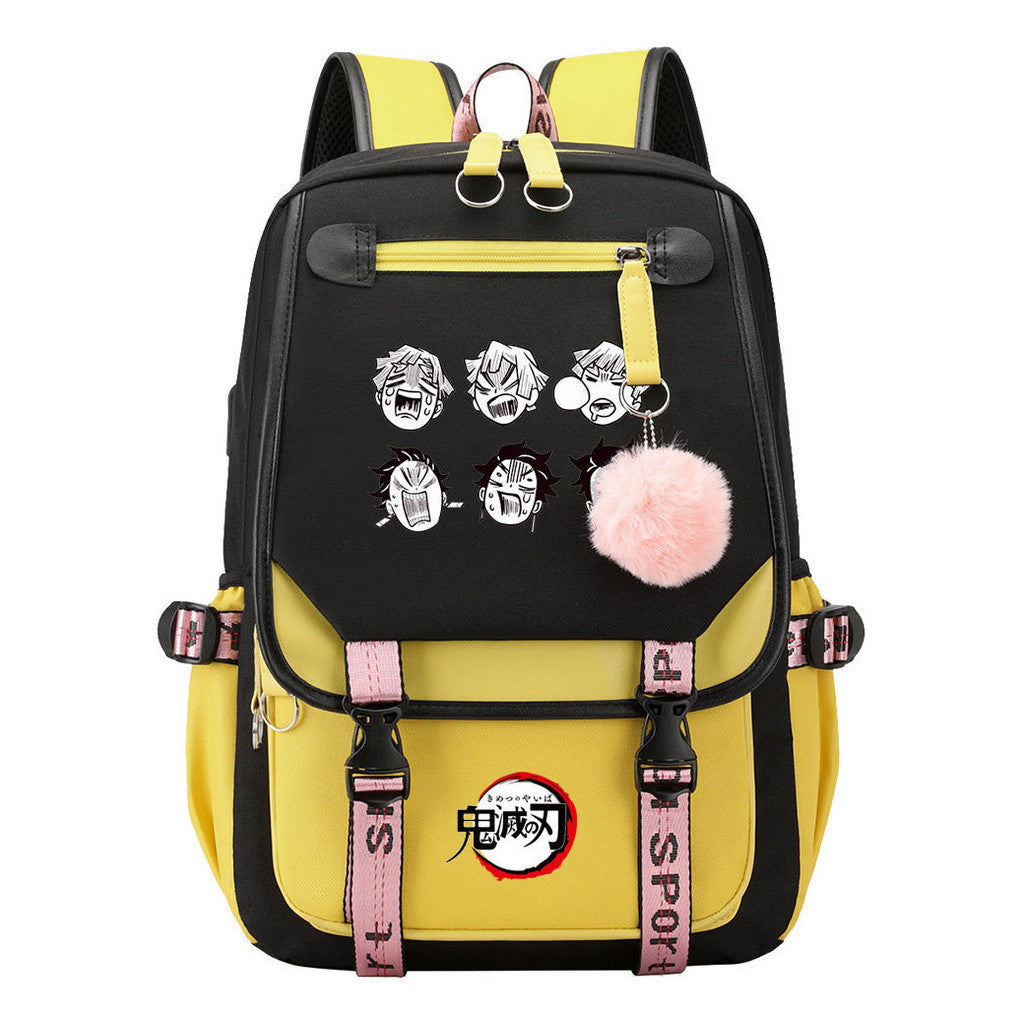 Cartoon Fashion Usb Student Backpack With Casual Woven Strap Flip Back Backpack