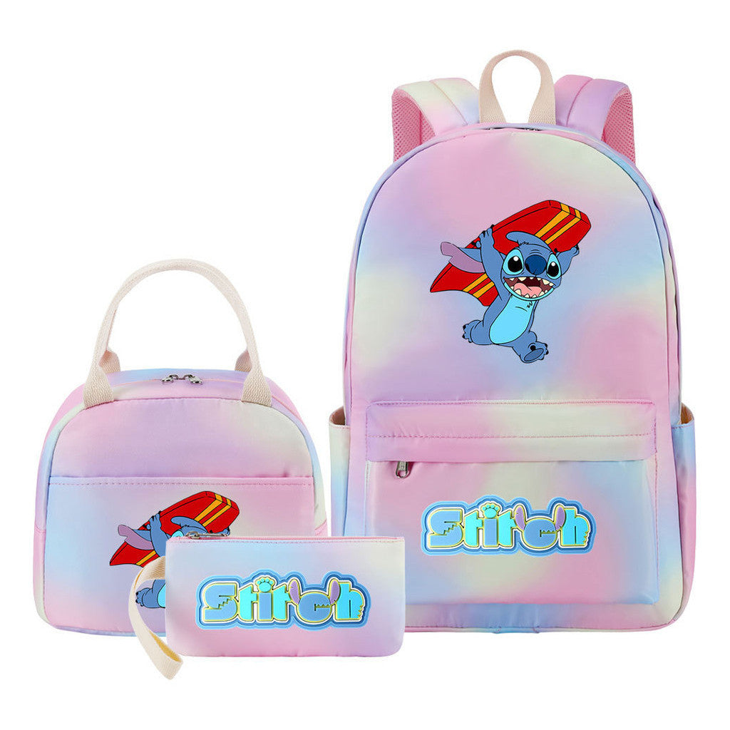 Interstellar Baby Stitch Youth Student Girls School Bag Lunch Bag Three Piece Set Backpack Set