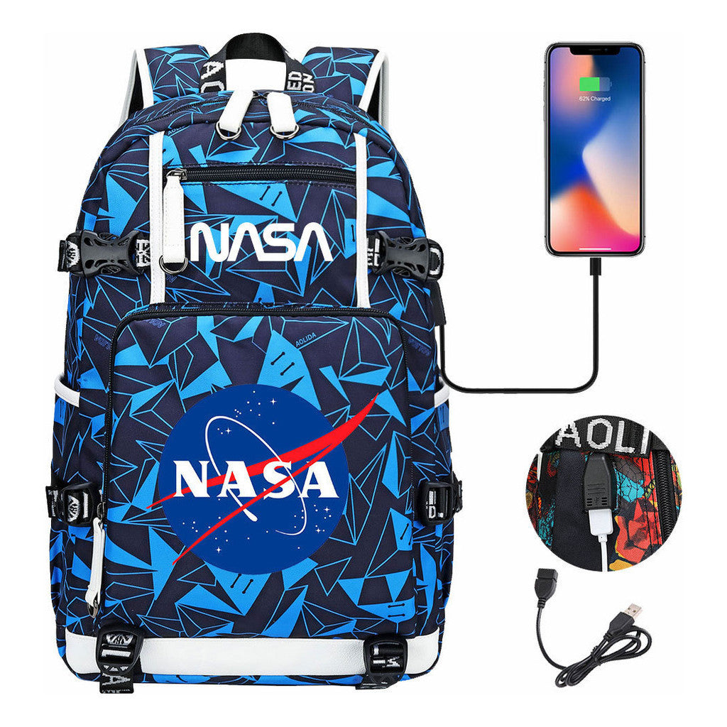 Nasa Fashion Printed Usb Student Backpack For Leisure Travel Backpack