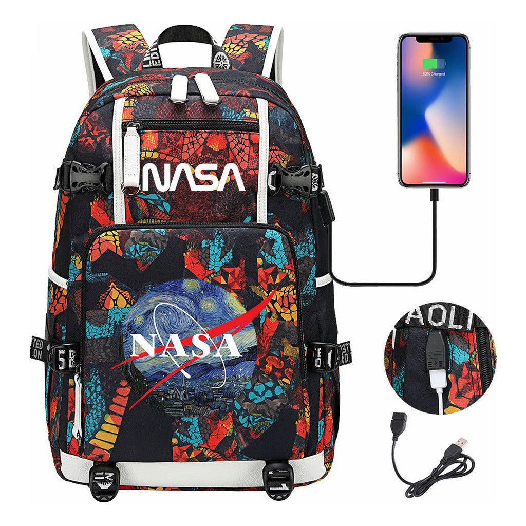Nasa Fashion Printed Usb Student Backpack For Leisure Travel Backpack