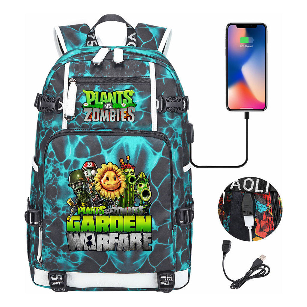 Plant Wars Usb Youth Student Backpack For Men And Women's Leisure Travel Backpack