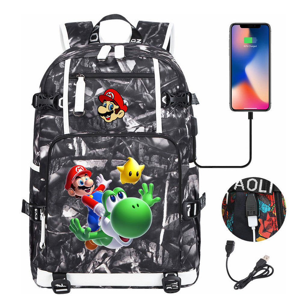 Super Mario Printed Teenage Student Backpack With Large Capacity For Men And Women's Leisure Travel Backpack