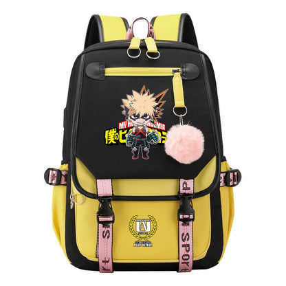 My Heroes Academy Usb Youth Student Backpack For Boys And Girls, Casual Woven Strap Flip Back Backpack