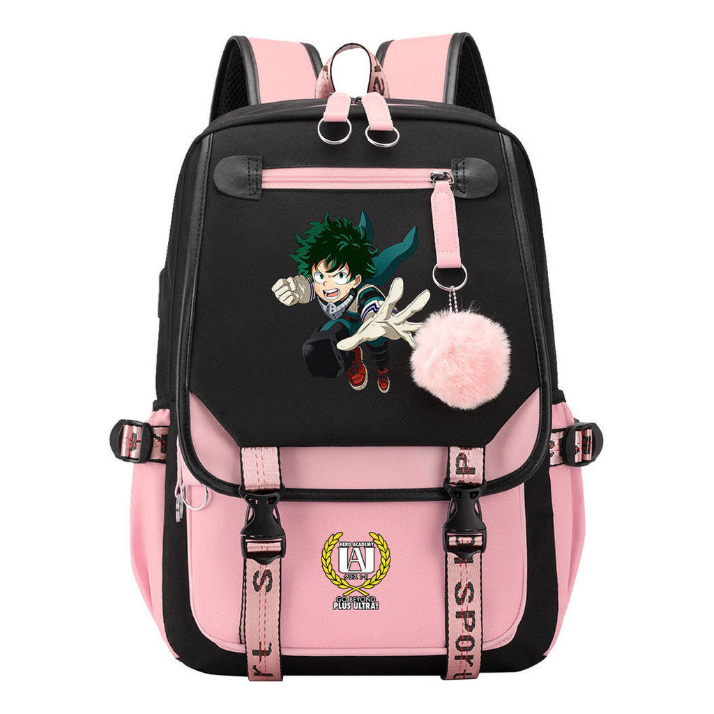 My Heroes Academy Usb Youth Student Backpack For Boys And Girls, Casual Woven Strap Flip Back Backpack