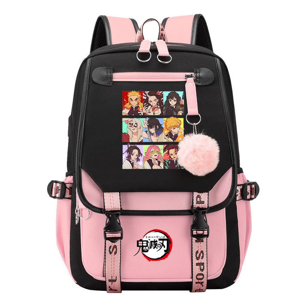 Cartoon Fashion Usb Youth Student Backpack Boy's And Girl's Leisure Ribbon Flip Backpack