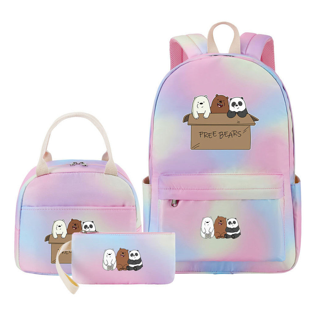 Cartoon Cute Three Cheap Bears Youth Student Girls School Bag Lunch Bag Three Piece Set Backpack Set