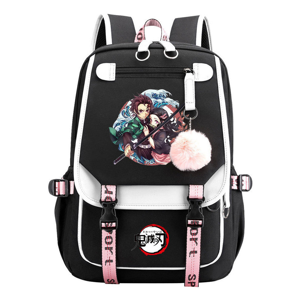 Comic Cartoon Fashion Usb Student Backpack Casual Woven Flap Backpack