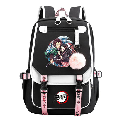Comic Cartoon Fashion Usb Student Backpack Casual Woven Flap Backpack