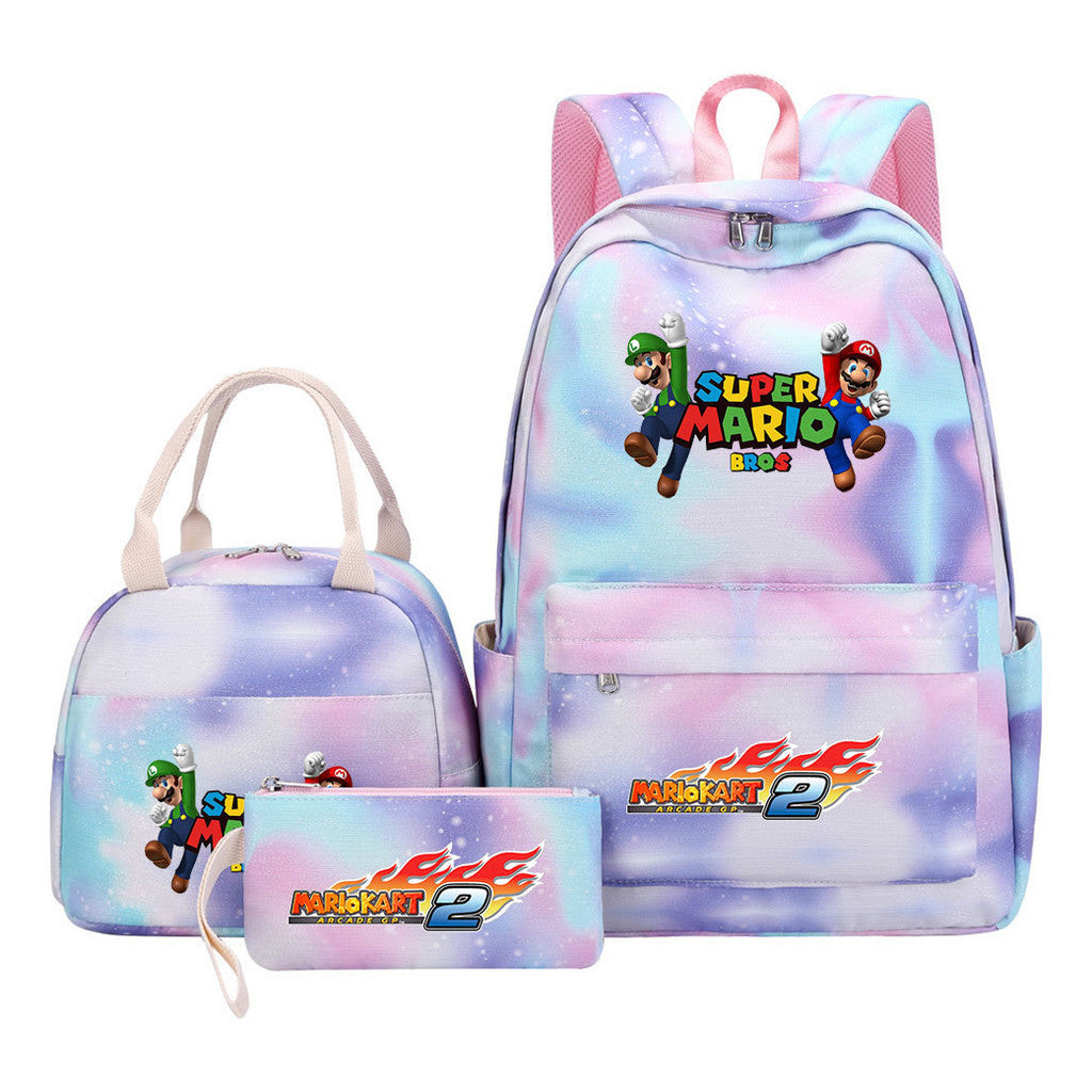 Super Mario Youth Student Girls School Bag Lunch Bag Three Piece Backpack Set