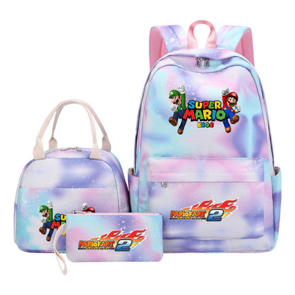 Super Mario Youth Student Girls School Bag Lunch Bag Three Piece Backpack Set