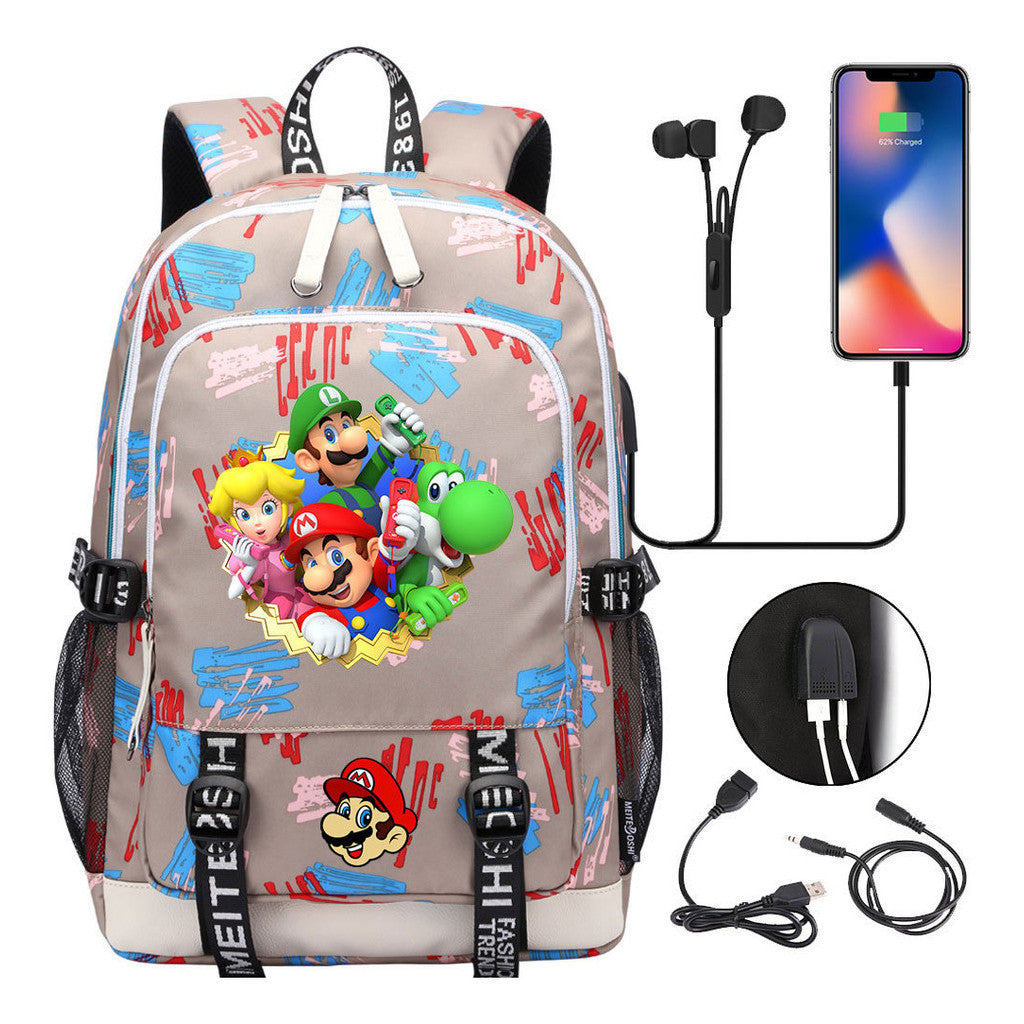 Super Mario Usb Youth School Bag Men's And Women's Leisure Sports Backpack