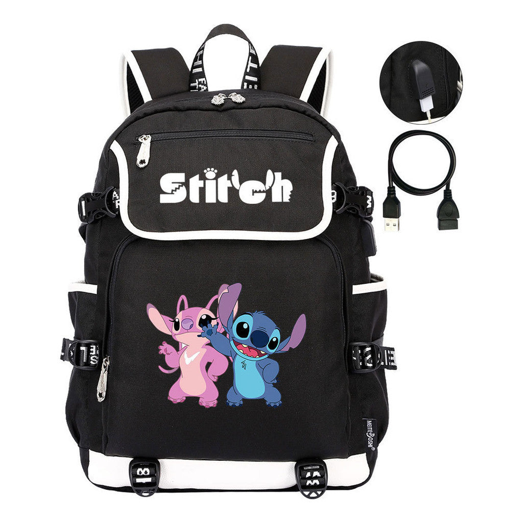 Anime Star Baby Stitch Printed Usb Student Backpack For Men And Women's Leisure Travel Backpack