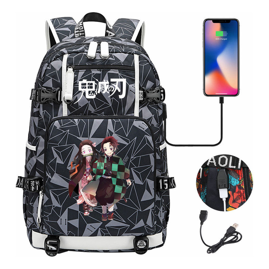 Cartoon Printed Usb Large Capacity Youth Student Backpack For Men And Women's Leisure Travel Backpack