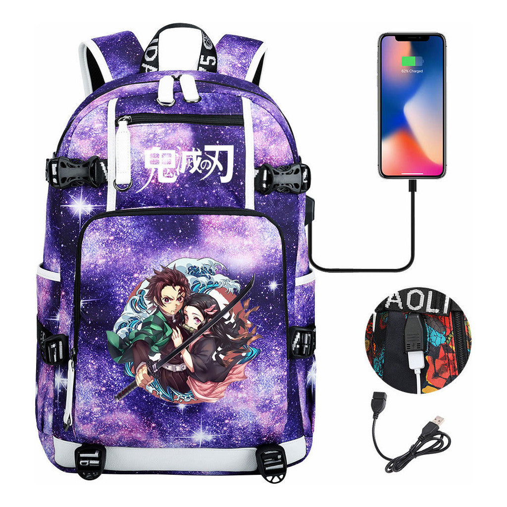Cartoon Printed Usb Large Capacity Backpack For Men And Women's Leisure Travel Backpack