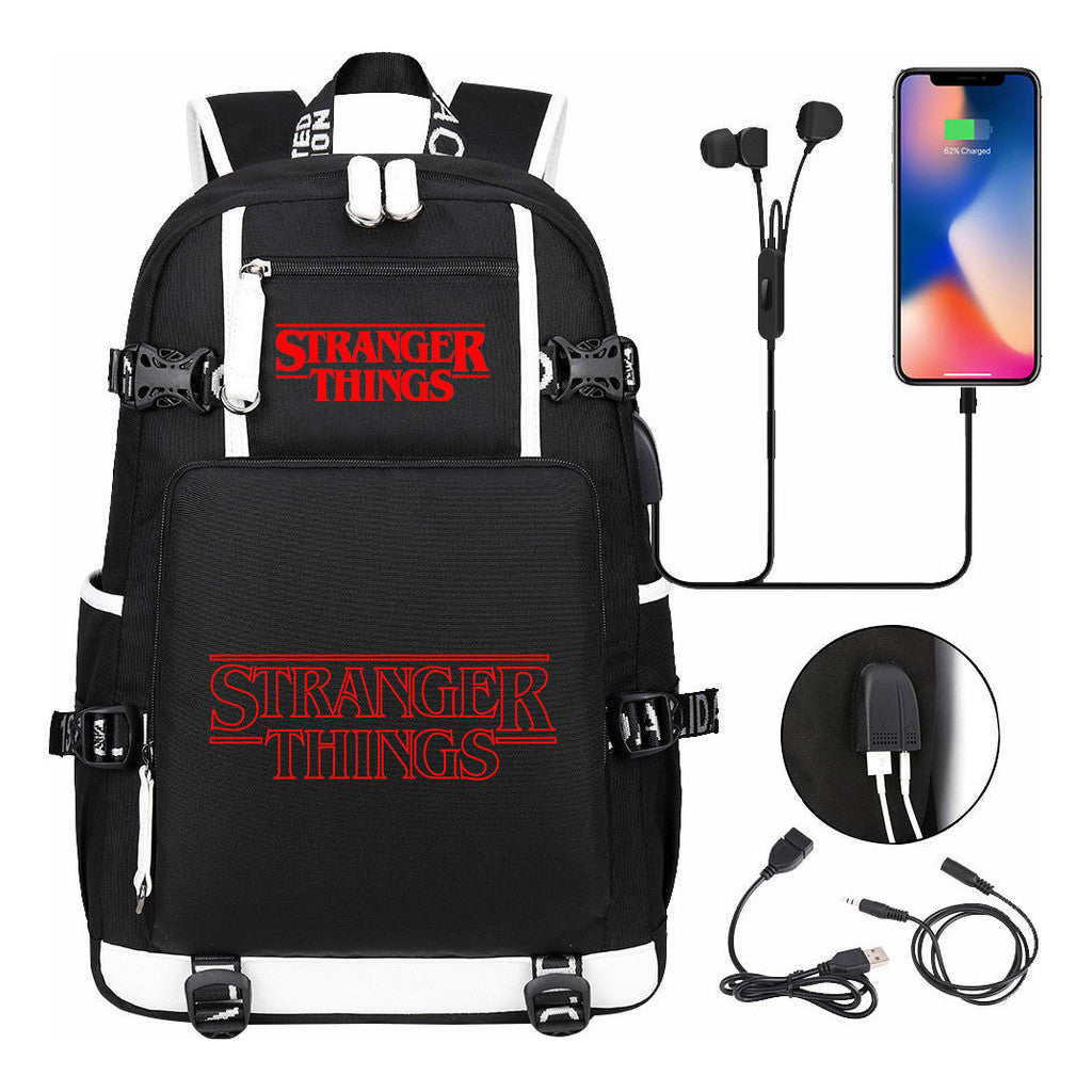 Strange Story Printed Usb Youth Student Backpack For Men And Women's Leisure Travel Backpack