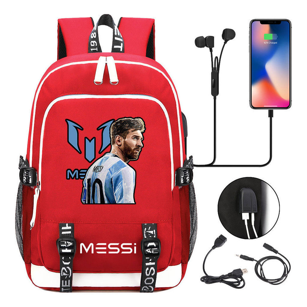 Sports Football Star Usb Youth Student Backpack For Men And Women's Leisure Sports Backpack