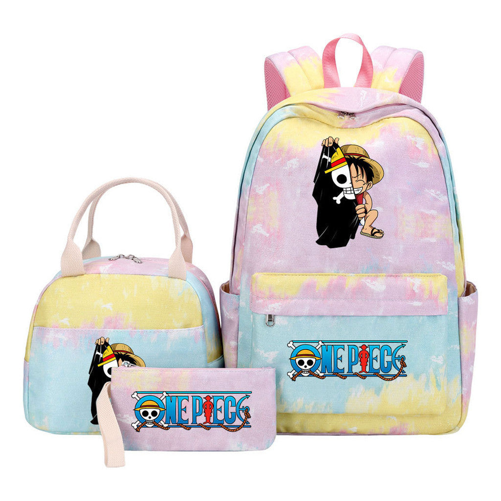 Cartoon Pirate King  Student Girl Backpack Lunch Bag Three Piece Set Backpack