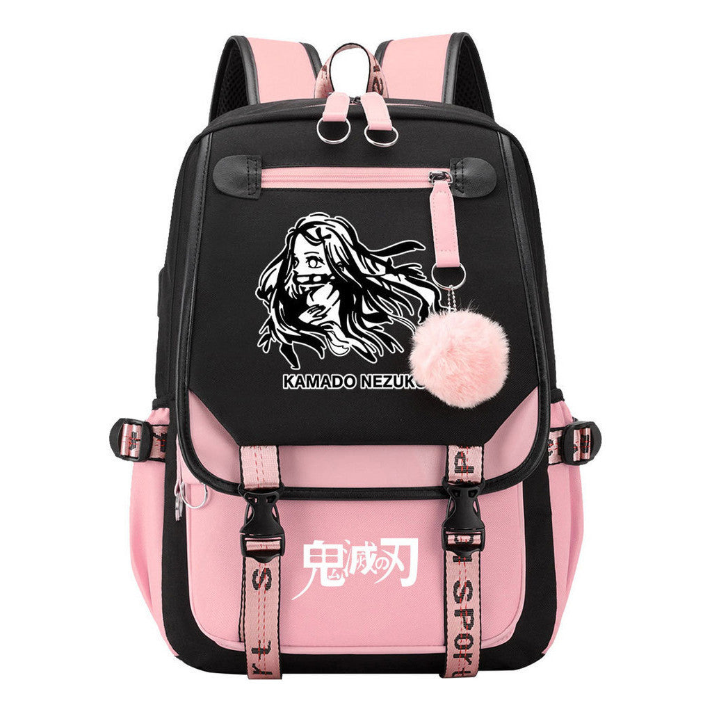 Cartoon Fashion Usb Youth School Bag For Boys And Girls Casual Ribbon Flip Backpack