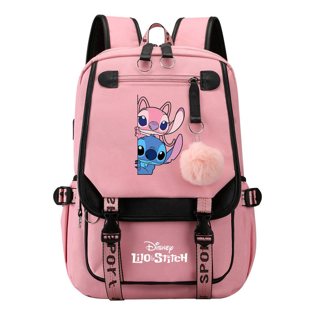 Interstellar Baby Stitch Usb Backpack With Casual Woven Strap Flip Back Backpack