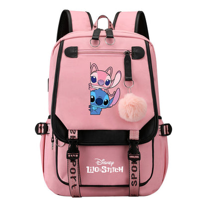 Interstellar Baby Stitch Usb Backpack With Casual Woven Strap Flip Back Backpack
