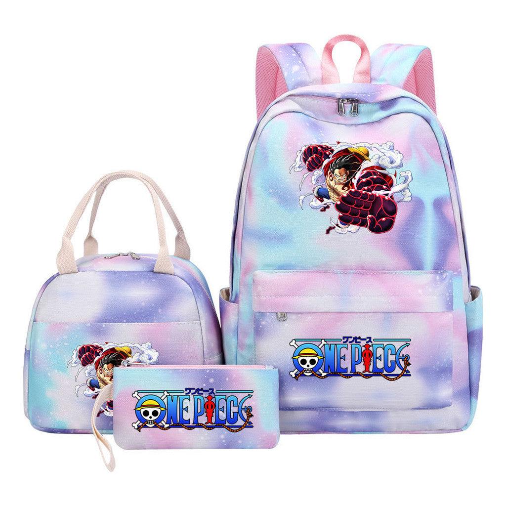Cartoon Manga Pirate Wang Qing Student Girls School Bag Lunch Bag Three Piece Set Backpack Set