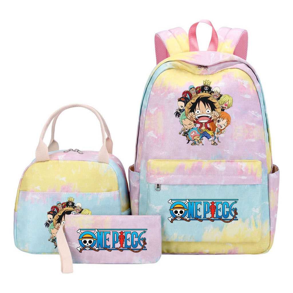 Cartoon Pirate King Youth Student Girls School Bag Lunch Bag Three Piece Set Backpack Set