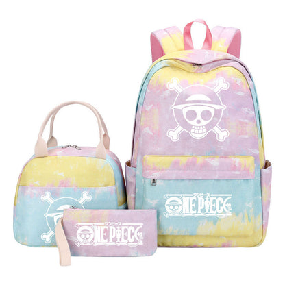Cartoon Pirate King Youth Student Girls School Bag Lunch Bag Three Piece Set Backpack Set
