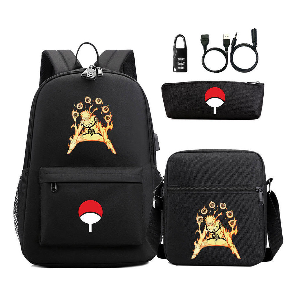 Naruto Usb Password Lock Year Student School Bag Three Piece Set Backpack Set