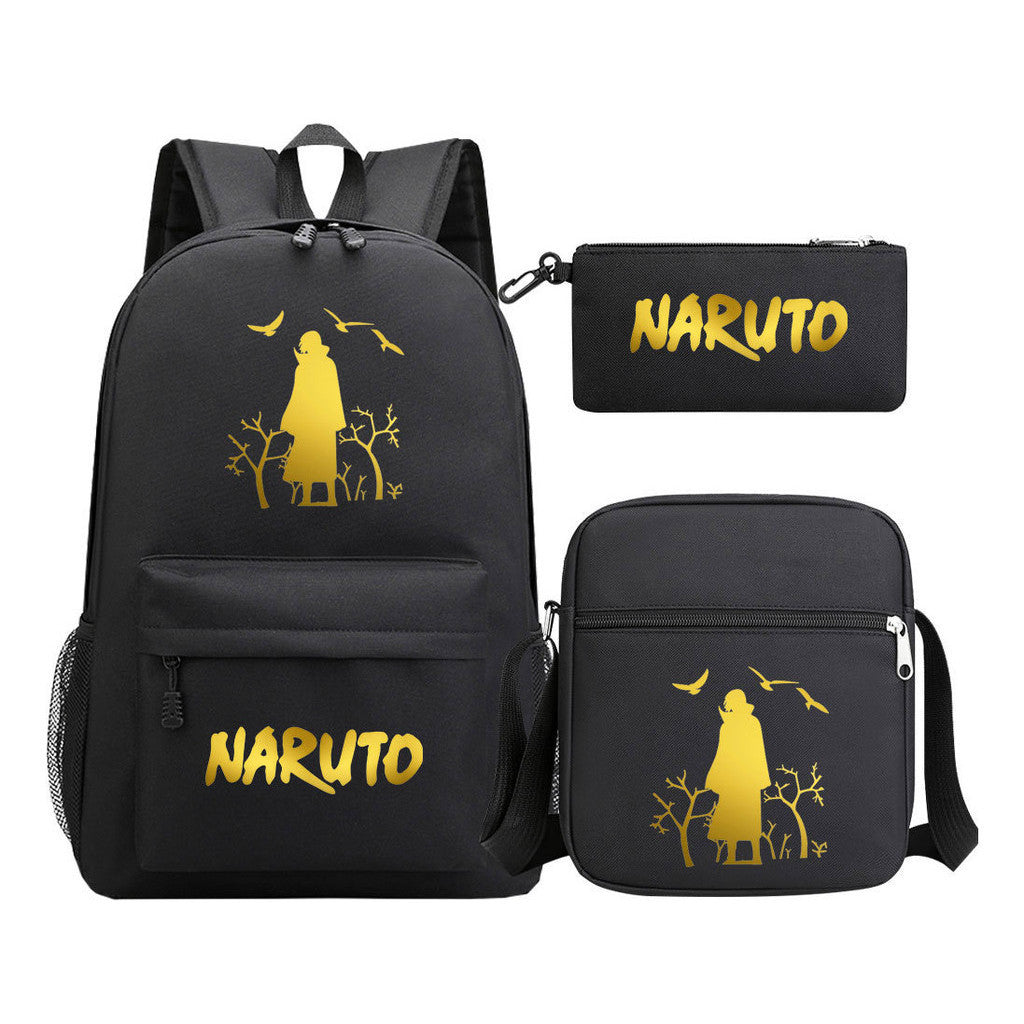 Golden Anime Naruto Starry Sky Youth Student Backpack Set, 3-piece, Men's And Women's Backpack Set