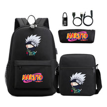 Naruto Usb Password Lock Youth Student Backpack Three Piece Set For Men And Women Backpacks
