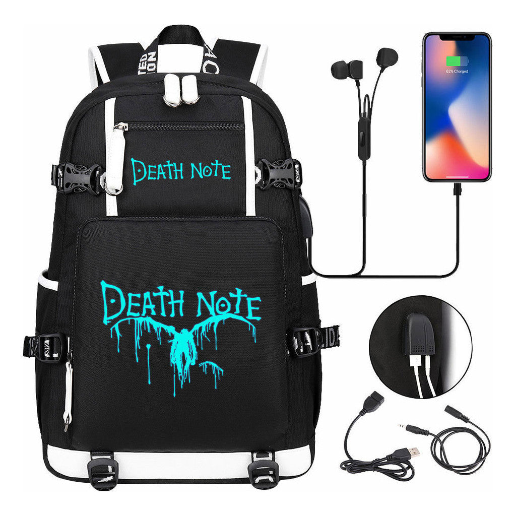 Blue Night Light Death Note Usb Youth Student School Bag Men's And Women's Leisure Travel Backpack