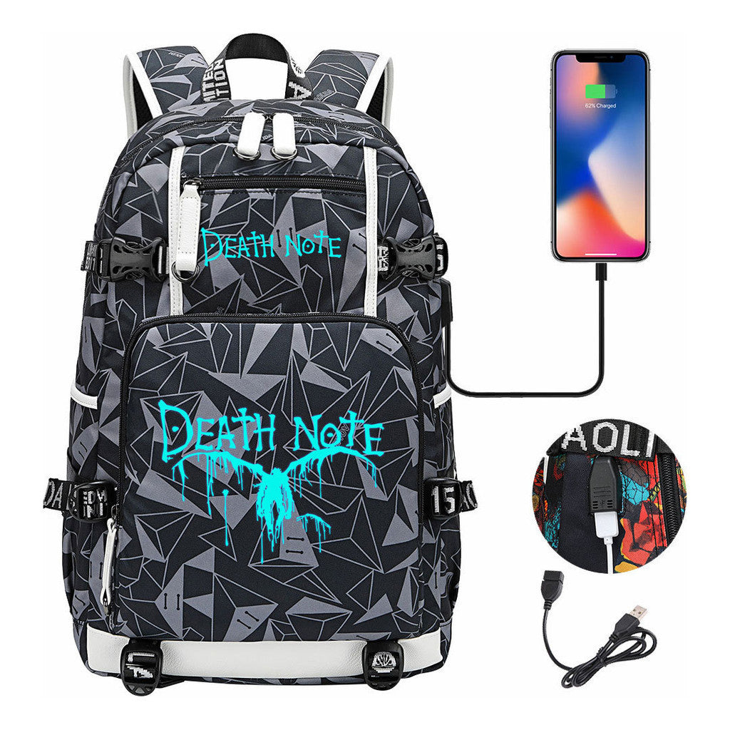 Blue Night Light Death Note Usb Youth Student School Bag Men's And Women's Leisure Travel Backpack