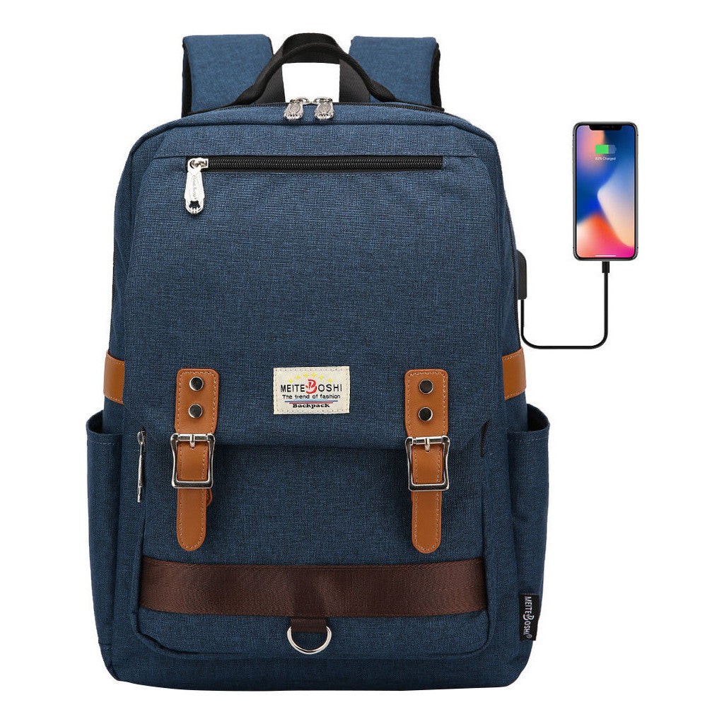 Printed Teenage Student Backpack For Men And Women With Casual Belt Buckle Usb Backpack