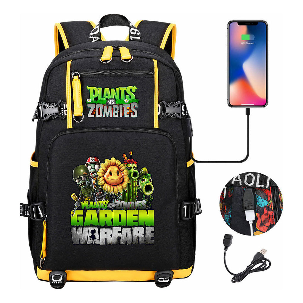 Plant Wars Usb Youth Student Backpack For Men And Women's Leisure Travel Backpack