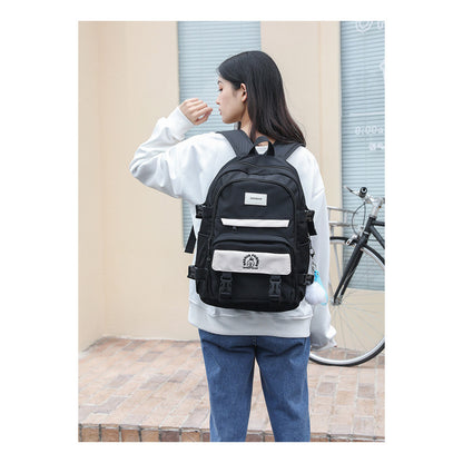 Student Backpack, Artistic Backpack, Color Blocking Double-layer Backpack, Large Capacity