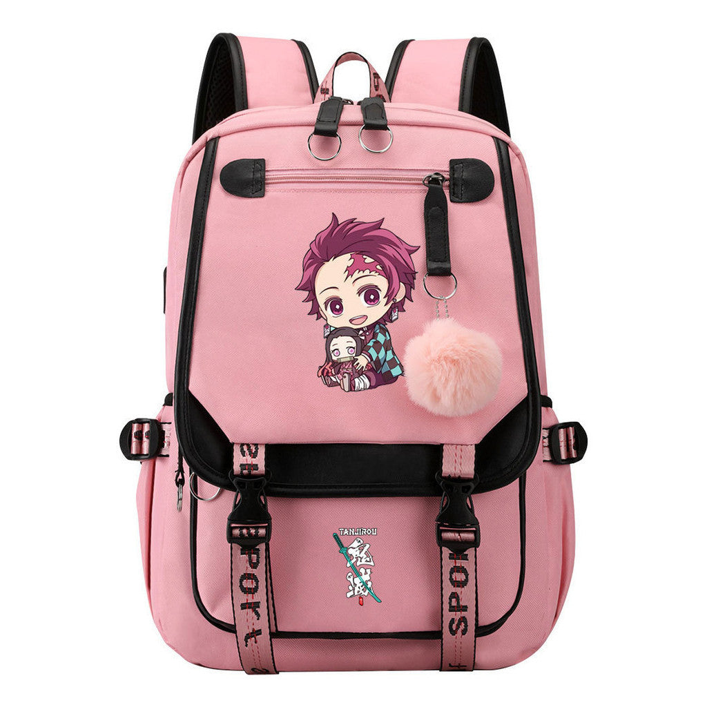 Cartoon Fashion Usb Youth Student Backpack Boy's And Girl's Leisure Ribbon Flip Backpack