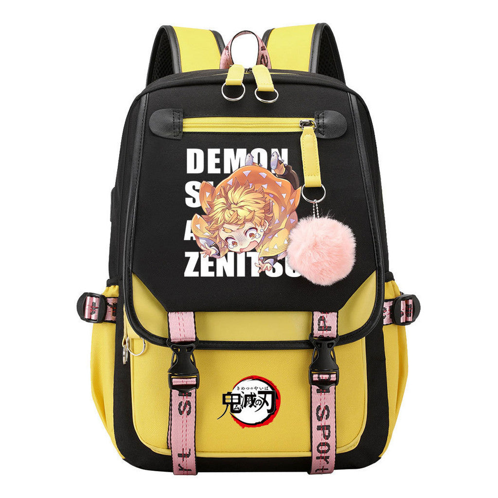 Cartoon Fashion Usb Student Backpack With Casual Woven Strap Flip Back Backpack