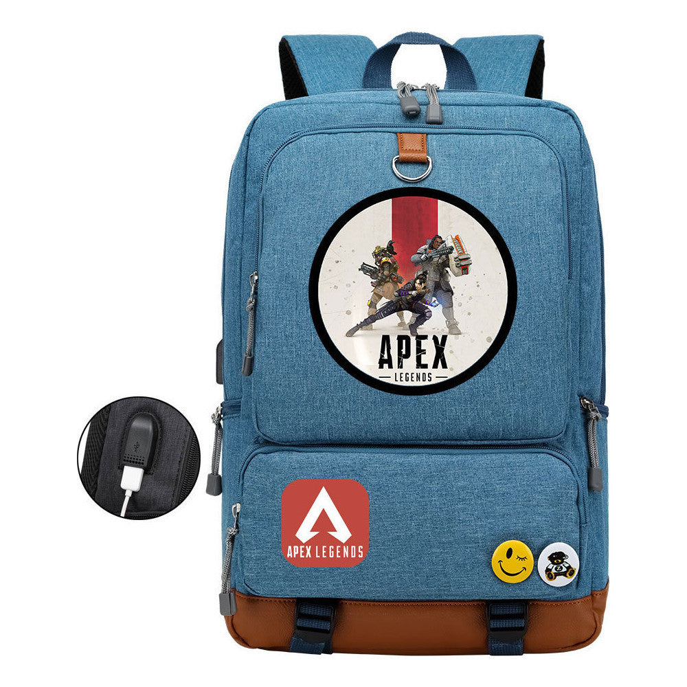 Apex Hero Print Usb Youth School Bag Travel Backpack