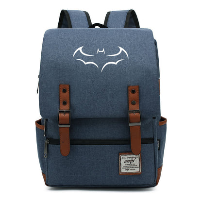 Superhero Batman Print Youth Student Backpack Casual Belt Buckle Classic Backpack