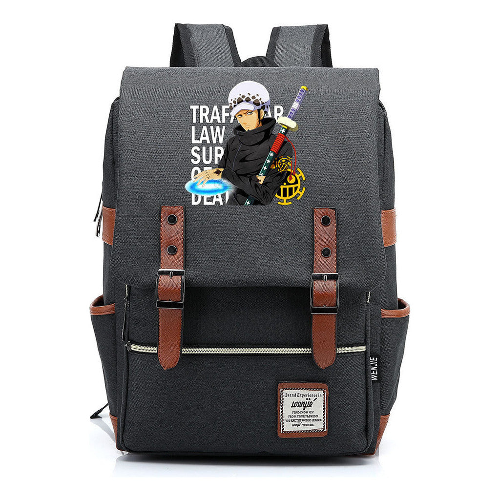 Anime Pirate King Luffy Printed Student School Bag Casual Belt Buckle Classic Backpack