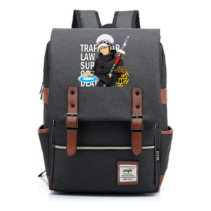 Anime Pirate King Luffy Printed Student School Bag Casual Belt Buckle Classic Backpack
