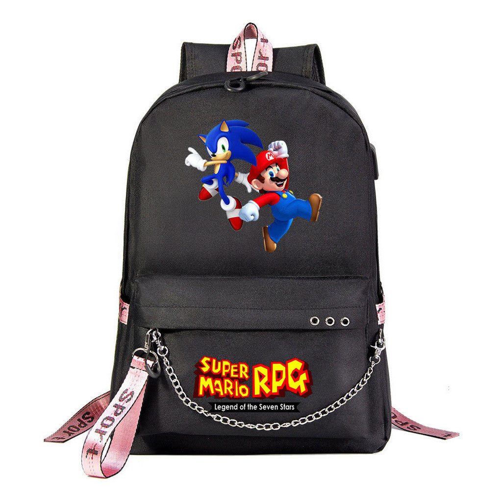 Mario Printed Usb Youth Student Backpack For Men And Women's Leisure Travel Backpack