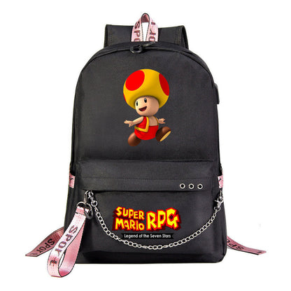 Mario Printed Usb Youth Student Backpack For Men And Women's Leisure Travel Backpack