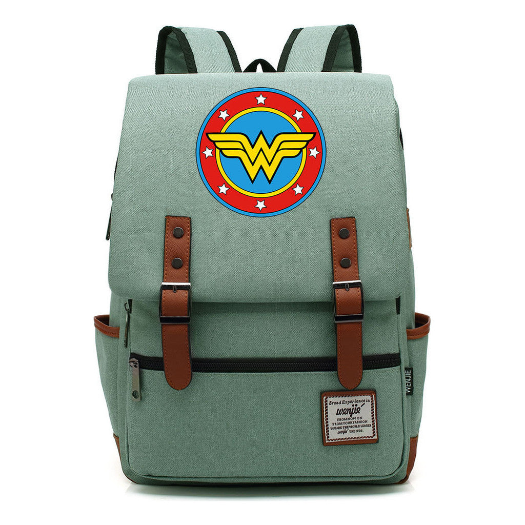 Anime Wonder Woman Printed Youth Student School Bag Men's And Women's Leisure Belt Buckle Backpack