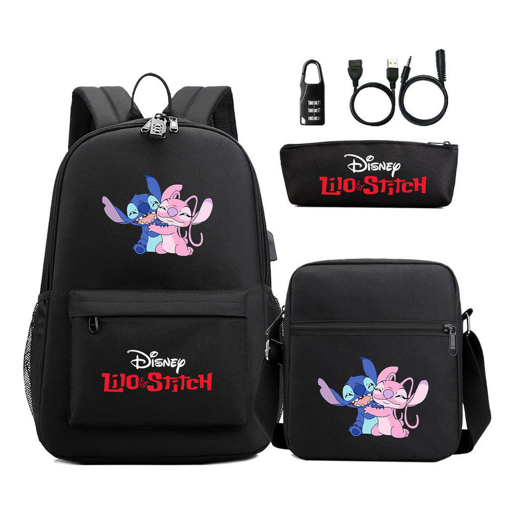 Interstellar Baby Stitch Usb Password Lock Youth Student Backpack 3-piece Set For Men And Women Backpacks