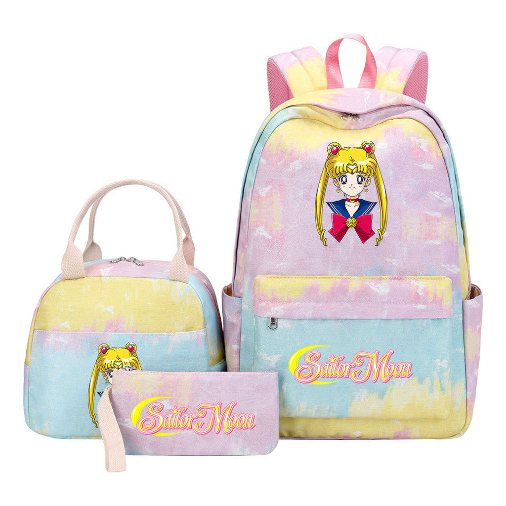 Anime Beauty Girl Warrior Youth Student Girl Schoolbag Lunch Bag Three Piece Set Backpack Set